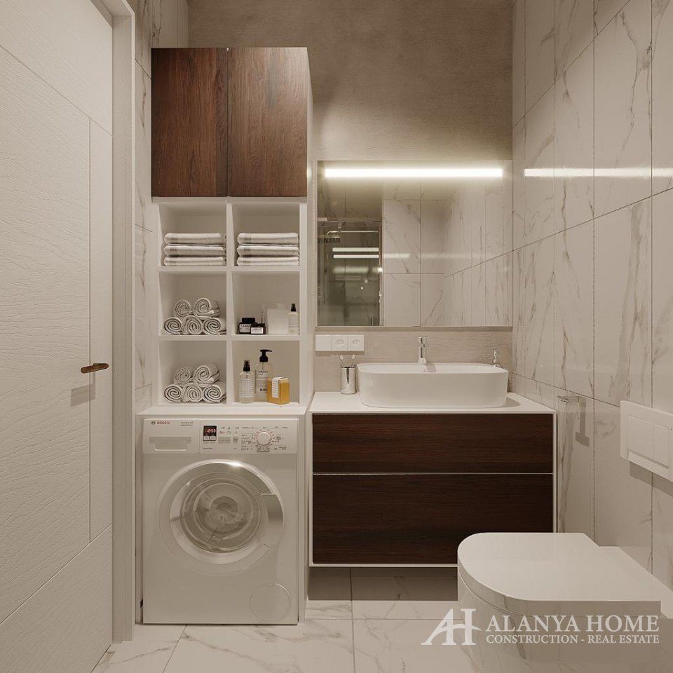 Фото покупка продажа недорогая двухкомнатная квартира 1+1 c большой ванной комнаты туалета Алания Хо